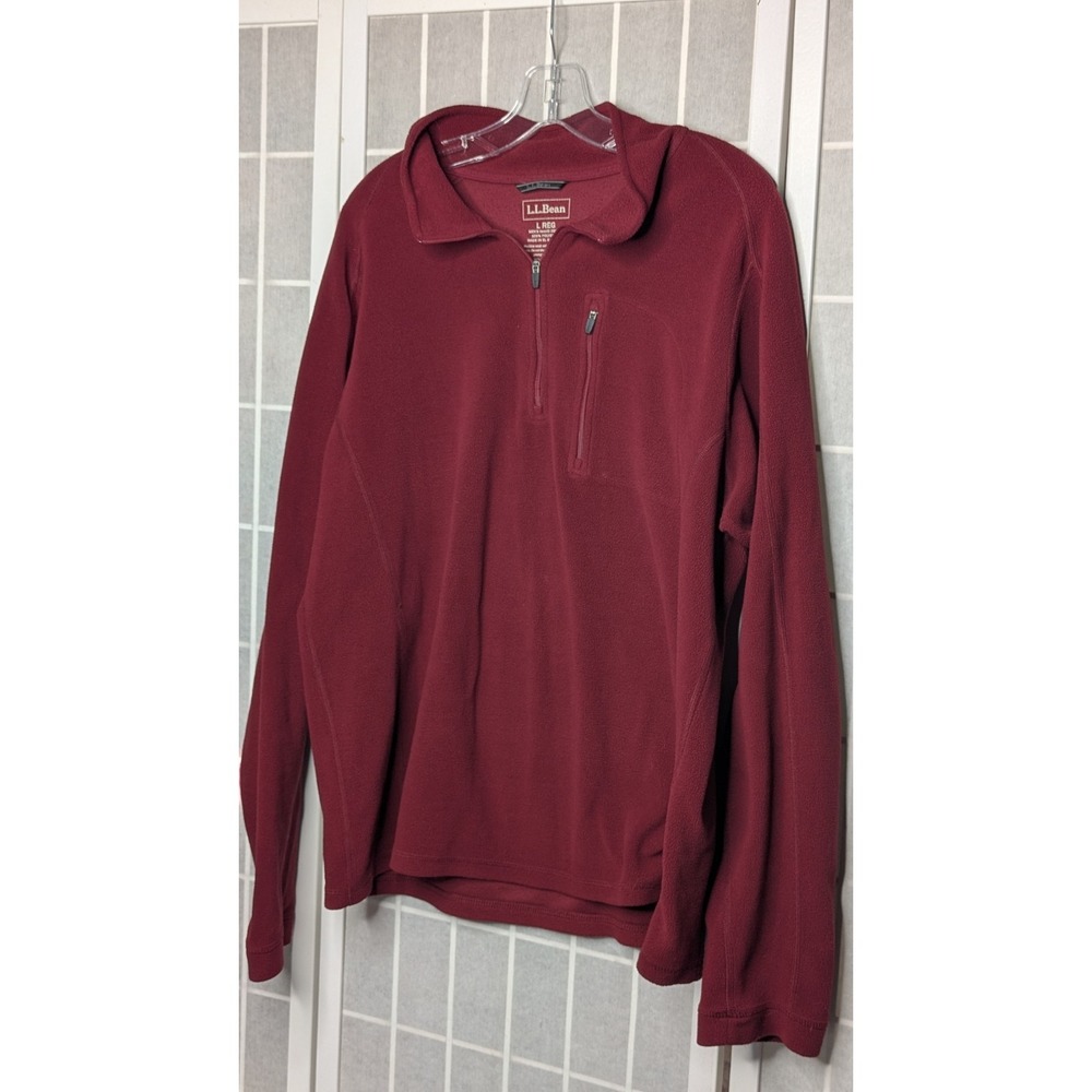 LL Bean Men's Sweater Large Fleece Pockets 1/4 Zip Pullover Outdoors Hiking Red - Picture 3 of 8